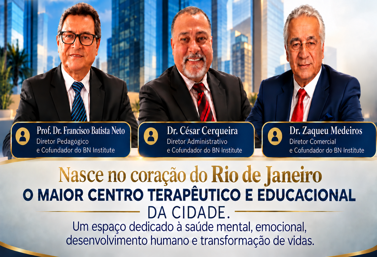 Diretoria do BN Institute: Prof. Dr. Francisco Batista Neto, Dr. César Cerqueira e Dr. Zaqueu Medeiros
